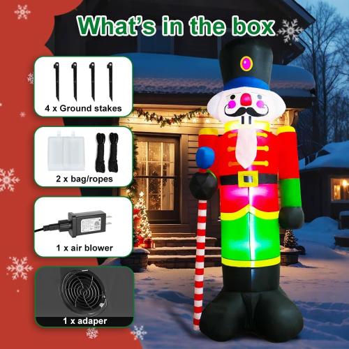8FT Tall Christmas Inflatable Nutcracker Soldier, Christmas Inflatables Soldier Guard Blow up with Build-in LED Lights, Fan and Anchor Ropes, Outdoor, Party, Yard, Garden, Lawn Xmas Decoration