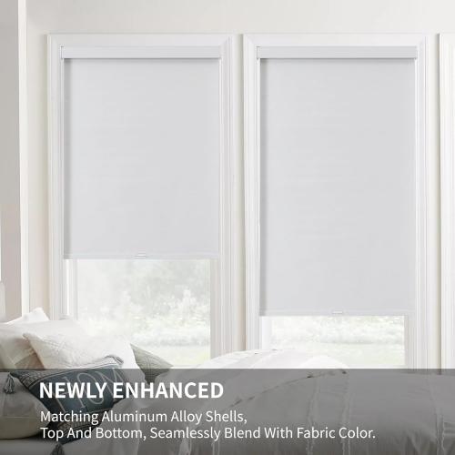 Joydeco 100% Blackout Roller Shades Cordless Blinds for Windows, Free-Stop Shades, UV Protection, Natural Woven Blinds for Home and Office, Light-Proof Aluminum Cover (White, 38 W x 75 H)
