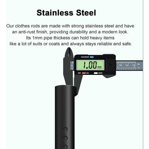 Adjustable Closet Rod, Telescopic Clothes Hanging Bar Punch Need, Heavy Duty Stainless Steel Curtains Bar for Cabinets Wardrobes Bathroom Balcony (Color : Black, Size : 28-43(0.7m-m-1.1m).