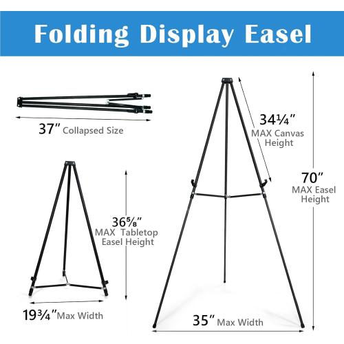 Size 70 Falling in Art 70 Adjustable Aluminum Display Easel Stand, Versatile Tripod Easel for Artistic Presentations Stand, Lightweight and Sturdy for Art Shows, Exhibitions, and Studios, Holds 20 lbs