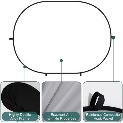 Kate 5x6.5ft(1.5x2m) Collapsible Backdrop White Black Twist Flex Folding Pop up Backgrounds for Photoshoot, Headshots Photo, Video Calls
