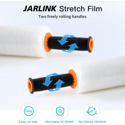 JARLINK Stretch Film, 15 Inch x 1000 Feet Shrink Wrap for Pallet Wrap, Industrial Strength Stretch Wrap with Handles, Moving Wrapping Plastic Roll, 60 Gauge, 2 Pack, Clear