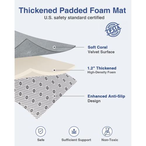 Baby Play Mat for Floor,1.3 Thick 47x47 Play Mat for Playpen,Tummy Time Foam Mats,Plush Soft Padded Playmate for Babies 6-12 Months Crawling,Non-Slip Nursery Rug for Toddler Kids Playroom(Grey)