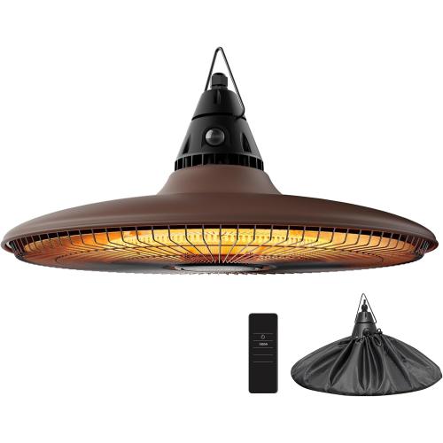 Ceiling Electric Outdoor Heater Wall-Mounted Hanging Patio 1500W Infrared Carbon Fiber Tube Heating Wall Heater for Gazebo, Balcony, Brown ‼️doesn’t come with remote‼️