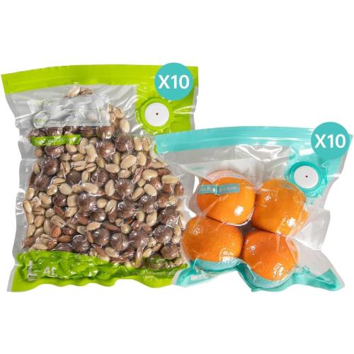Vacuum Sealer Bags for Food,  Reusable Sous Vide Bags BPA Free, Vacuum Zipper Bag with Universal Air Valve,2 Sizes Food Storage Bag for Meal Prep.