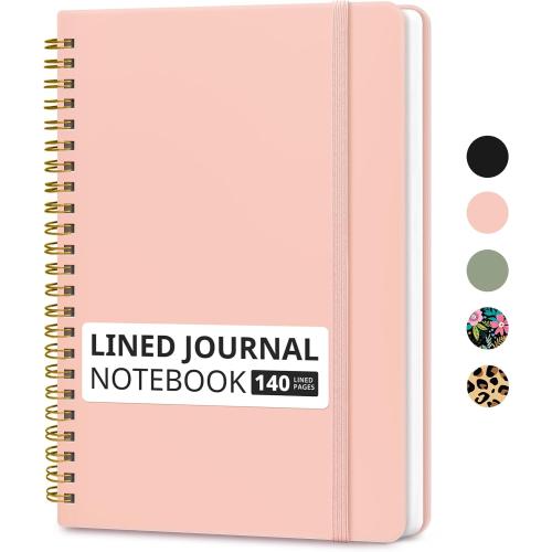 Taja Lined Spiral Journal Notebook for Women & Men, 140 Pages, College Ruled Hardcover Notebook for Work & Note Taking, Journals for Writing, A5(6x8) - Pink
