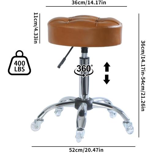 ACEQLYT® Round Rolling Stool with Wheels, Heavy Duty 400lb, Height Adjustable Swivel Drafting Stool for Shop, Salon, Home, Office, Tatoo, Medical, Massage (Brown)