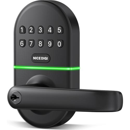 Keypad Door Lock with Handle: Keyless Entry Smart Lock for Front Door, NICE DIGI Electronic Digital Door Lock, Easy Installation