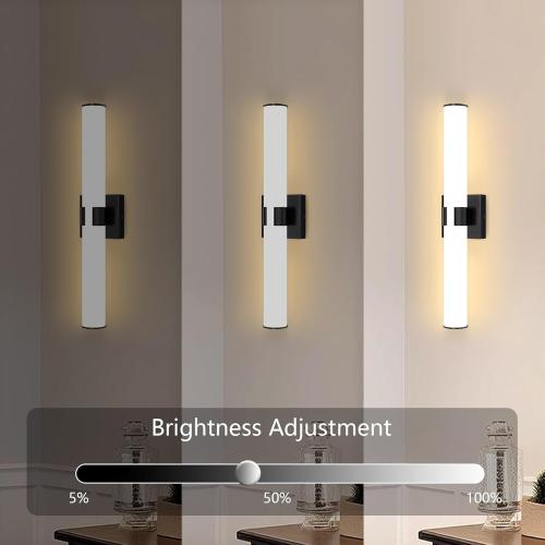 2 Packs Black Wall Sconces, L 23.6 Dimming Wall Light 12W LED Vanity Lighting Fixtures Hardwired Wall Light for Bathroom Dining Living Bedroom Hallway, 2700K Warm Light Horizontal / Vertical Mount