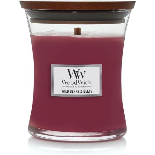 WoodWick Medium Hourglass Candle, Wild Berry/Beets - Premium Soy Blend Wax, Pluswick Innovation Wood Wick, Made in USA