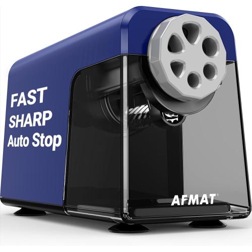 AFMAT PSX1 Electric Pencil Sharpener Heavy Duty, 6 Holes, Auto Stop Pencil Sharpener for Artists, Classroom Electric Sharpener for 6-11mm Colored Pencils, 7000 Sharpenings, Fast Sharpen, Save Pencils