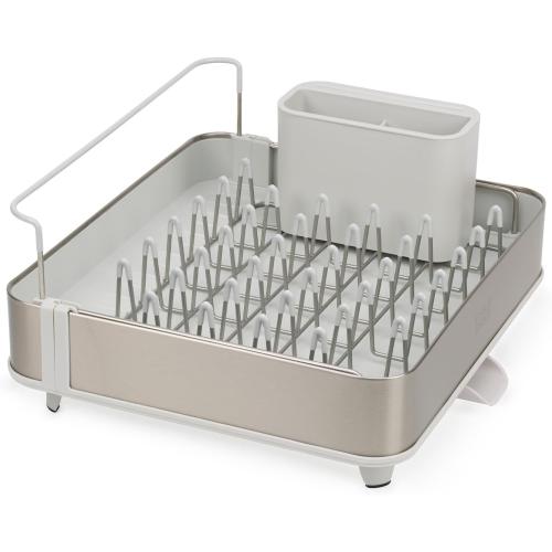 Joseph Joseph Extend Steel Expandable Dish Drying Rack with Removable Cutlery Holder Swivel Draining Spout, Stainless Steel