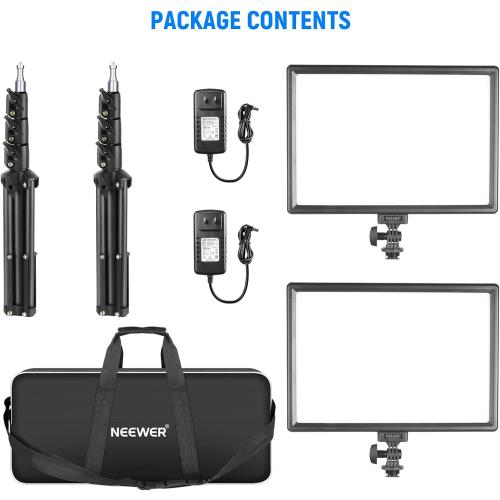 NEEWER 13 LED Video Light Panel Kit, 2 Pack Bi Color Dimmable with Tripod Stand, 4000mAh Battery, 3200K-5600K CRI97 , USB, for Studio/Streaming/YouTube, Black, NL-192AI