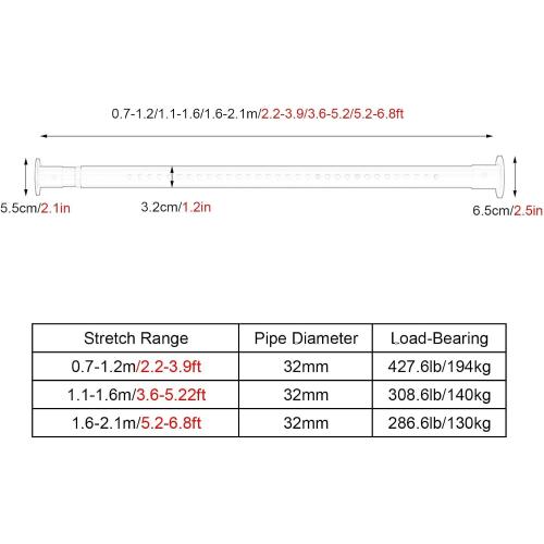 Adjustable Closet Rod, Telescopic Clothes Hanging Bar Punch Need, Heavy Duty Stainless Steel Curtains Bar for Cabinets Wardrobes Bathroom Balcony (Color : Black, Size : 28-43(0.7m-m-1.1m).