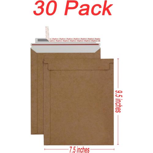 Rigid Mailers 30 Pack 7.5 x 9.5 inches Brown Self Seal Stay Flat Bulk Cardboard Kraft No Bend Mailers Peel and Seal for Document Photos Pictures Papers Files CD