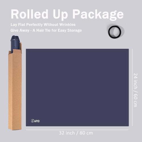 SAPID Raised Edges 32x24 Extra Large Silicone Mat, Rolled-Up Silicone Mats For Kitchen Counter Heat Resistant Silicone Mat With Lip, Thick Countertop Protector Mat,Silicone Mats For Crafts,Navy Blue