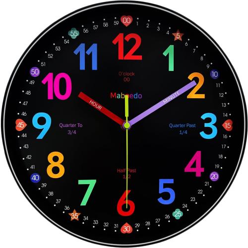 Colorful Teaching Wall Clock, 8 Inch Learning Classroom Clock, Battery Operated Silent Analog Clocks for Bedroom Classroom Decor, Homeschool Supplies Telling Time Teaching Clocks for Kids