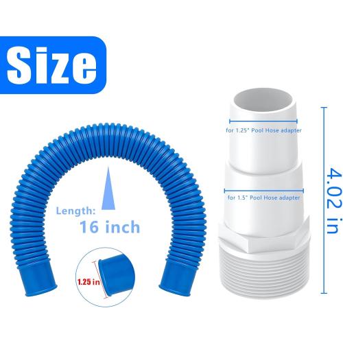 1.25” Pool Sand Filter Pump Hose with Adapter – 1-1/4” Diameter Pool Sand Pump Filter Hoses for Replacement Above Ground Pools Compatible with Intex Coleman Saltwater Systems (2 PACK Blue)