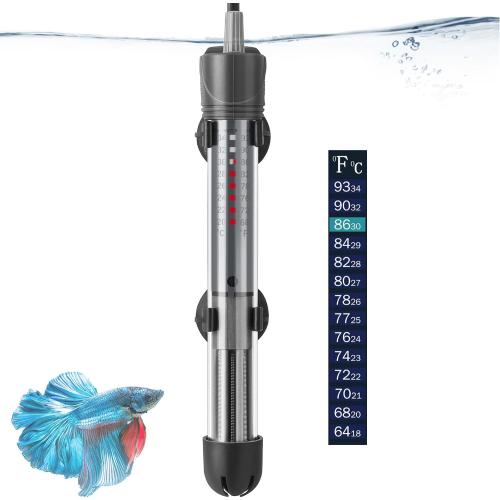 HITOP 25W 50W 100W 200W 300W Adjustable Aquarium Heater, Submersible Fish Tank Heater Thermostat with Suction Cup (50W)