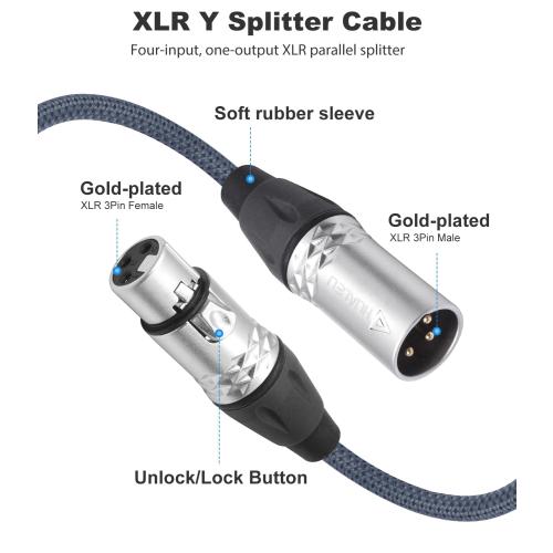 2Feet 3Pin XLR 1 Female to 4 Male Y Splitter Audio Cable,4Way-1 XLR Single Input to Four Output Parallel Connection Cable for Microphone, Audio Player, Power Amplifier, Mixing Console DMX