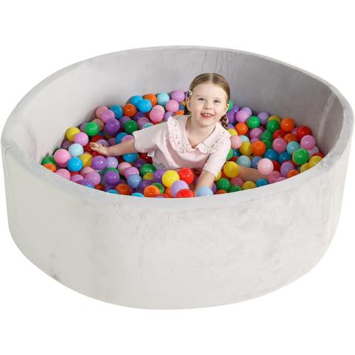 TRENDBOX Extra Large Foam Ball Pit for Toddlers, 47x14 inch Soft Baby Ball Pit with Washable Velvet Cover (Balls not Included)-Grey
