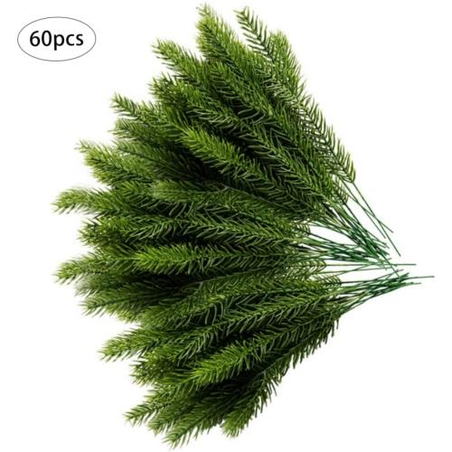 Artificial Pine Branches Fake Greenery Pine Needle Picks Plants for DIY Garland Wreath 60PCSArtificial Branch