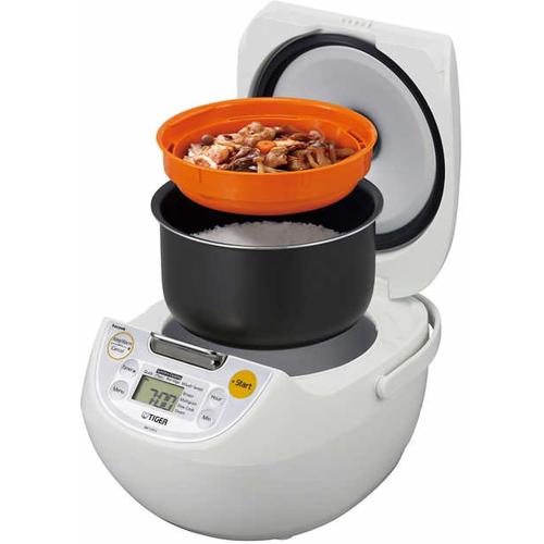 TIGER JBV-S10U 5.5-Cup (Uncooked) Micom Rice Cooker and Warmer with Tacook Food Steamer Cooking Tray Technology, White