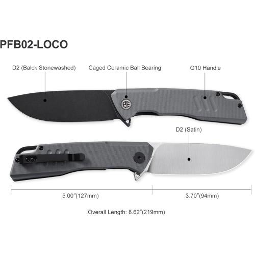Petrified fish PFB02 Loco Pocket Knife, 3.70 D2 Satin Blade Camping Knife, 5.29oz G10 Handle Flipper Liner lock Folding knife for EDC (Green Satin)