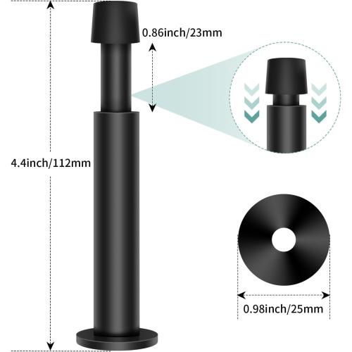 KOLAKO Black Door Stops, 4 Pack Door Stoppers for Wall, 4.4 Inch Doorstop Wall Protector with Rubber Bumper Tip, Door Stoppers for Bottom of Door, Matte Black
