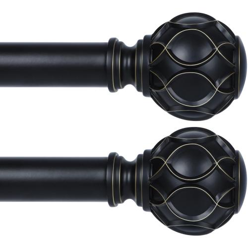 Black Adjustable Curtain Rods for Windows:Farmhouse Heavy Duty Curtain Rod for Bedroom Living Room,Boho Decorative Rustic Drapery Rods with Vintage Coastal Finials,Matte Black 2 Pack 18-45