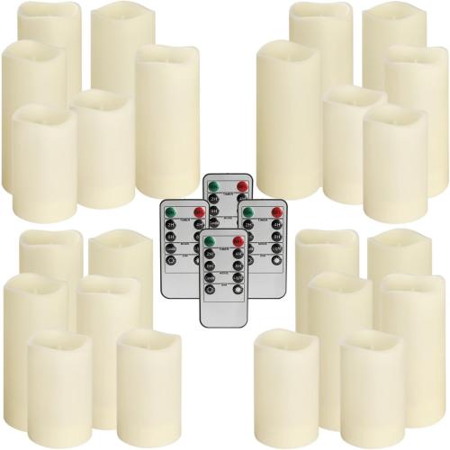 Set of 24 Waterproof Outdoor Flameless Candles, LED Candles with 4 Remote and Timer,(H 4 5 6 x D 2.2),for Christmas,Halloween,Wedding,Festival