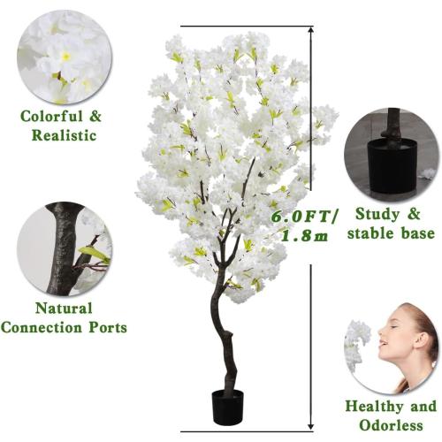 White Faux Cherry Blossoms Tree Artificial Cherry Blossom Tree Bedroom Trees for Home Decor 6FT