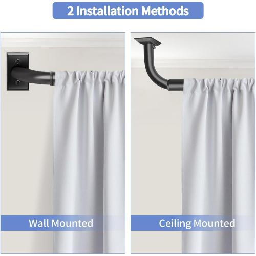 ZYRW Black Curtain Rods, Room Darkening Curtain Rod for Windows 66 to 120 Inches(5.5-10Ft), Wrap Around Rods, Adjustable Heavy Duty Blackout Drapery Rod, Window Treatment, Matte Black