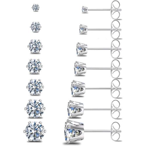 Silver Gold Black Stud Earrings Set 7Pairs Hypoallergenic Cubic Zirconia Titanium Stainless Steel Silver Rose Gold Black CZ Cartilage Stud Earrings Jewelry Sets for Women Men, 2-8mm CZ Stud Earrings