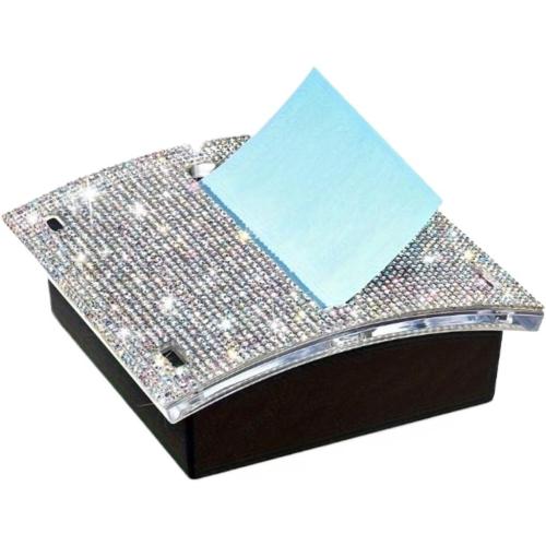 Glittery Clear Desk Sticky Notes Organizer Stationery Handwritten Accounts Container Desktop Tidy Up Box Office Essentials(Pink)