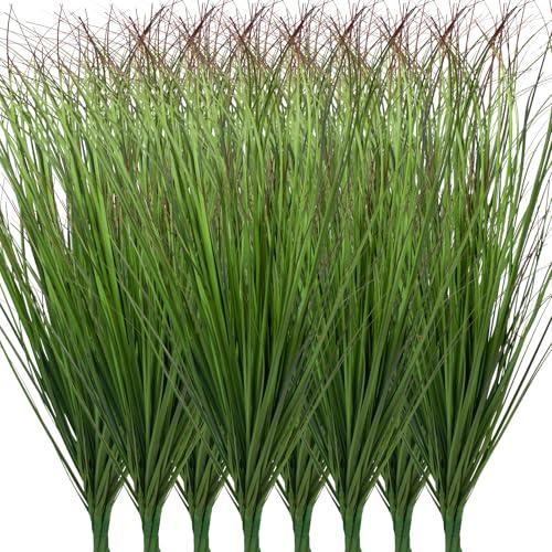 24Pcs Artificial Grass Plants, Faux Shrubs Wheat Grass, Artificial Tall Grass Fake Plants for Outdoor Decor,Artificial Greenery Stems Weed for Room Indoor Home Decor（Green Red Tail）