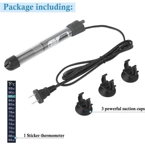 HITOP 25W 50W 100W 200W 300W Adjustable Aquarium Heater, Submersible Fish Tank Heater Thermostat with Suction Cup (50W)