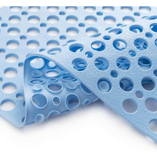 Blue Nonslip Bathtub Mat Extra Soft TPE Bath Mat for Kids, Machine Washable Bathroom Shower Mat, Smooth/Non-Textured Tubs Only, 30L x 17W Inch