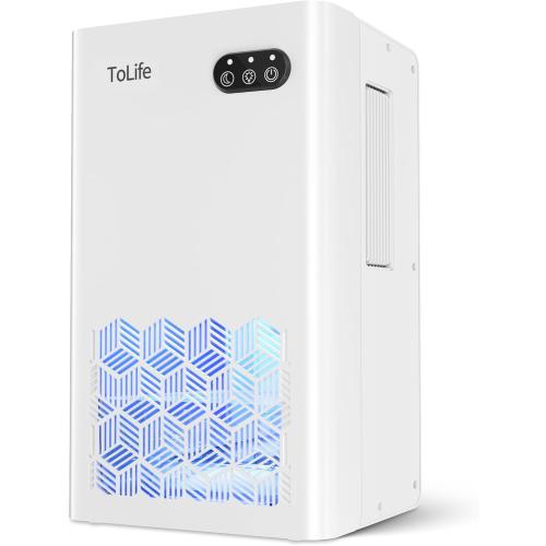 White ToLife Dehumidifiers for Home 95 OZ Water Tank, 1000 sq.ft Dehumidifier for Basement Bedroom Bathroom with Auto Shut Off 7 Colors LED Light,White