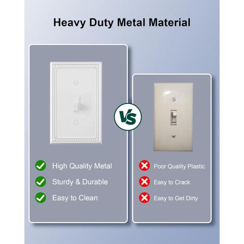 4-Pack Single Toggle Light Switch Cover Plate, Pearls Decorative Switch Plate Covers, Pure White 1 Gang Metal Wall Plate, Corrosion Resistant