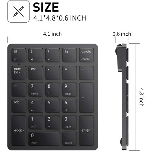 havit Bluetooth Number Pad Wireless Numeric Keypad Numpad 26 Keys Portable Mini Financial Accounting Rechargeable Numeric Pad for Windows Laptop Desktop, PC, Notebook (Black)