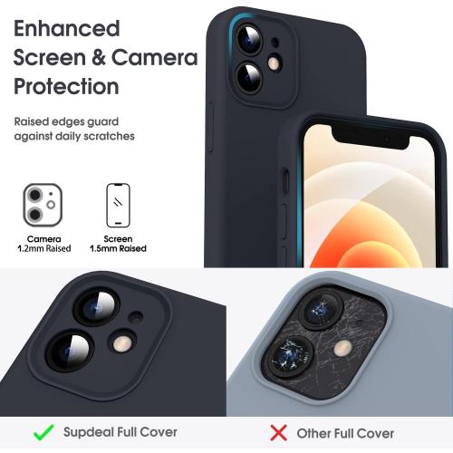 Supdeal Liquid Silicone Case for iPhone 12, [Camera Protection] [Anti Fingerprint] [Wireless Charging] 4 Layer Phone Case Protective Cover, Built-in Microfiber Case Cover, 6.1, Black