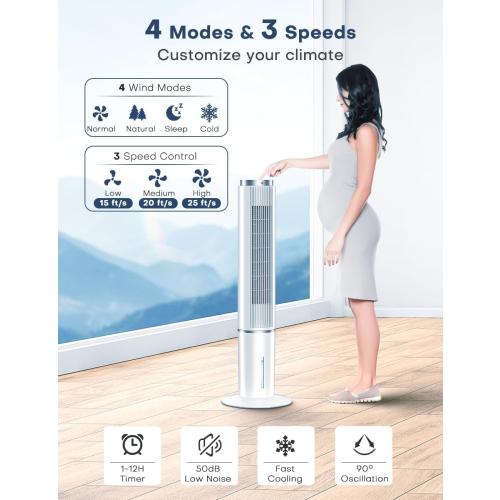 Black 42 INCH Portable Air Conditioners w/LED Touch Screen, 4 Mode&3 Speed,1-Gal Tank for 15H Cooling Evaporative Air Cooler,12H Timer, No Hose No Window Needed, 90° Oscillating AC Unit for Bedroom