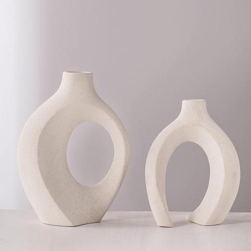 Levvohd Hollow Ceramic Vase Set of 2, Modern Nordic Minimalist Book Style Boho Aesthetic Vases for Home Decor Living Room Shelf Entryway Coffee Centerpiece Table Decorative (Cream White)