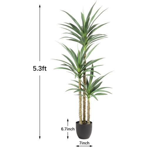 Waoops Artificial Tree 5.3Ft Faux Agave Plant with 3 Heads in Plastic Pot Fake Tree for Home Decor Indoor or Outdoor Office Decoration Housewarming Gift