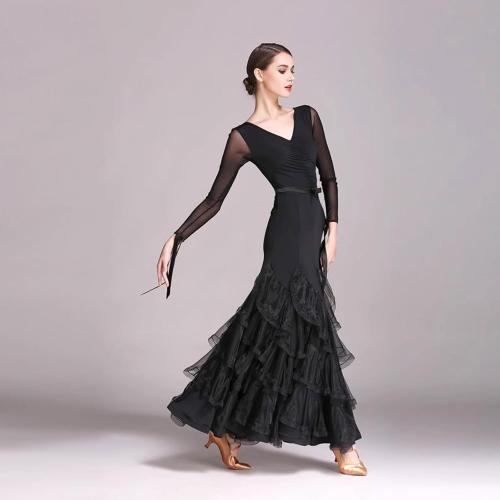 Size XL Color Black Dance and Sway waltz Dance Performance Dresses Breathable Tango Ballroom Competition Dancewear Foxtrot Flamenco Dance Clothes