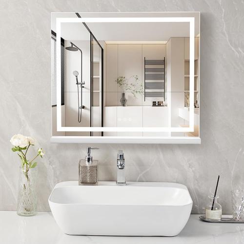 WHITE HIEEY Lighted Makeup Mirror, Hollywood Vanity Mirror with Lights, Three Color Lighting Modes, with 4in 20X Magnification Mirror, Smart Touch Control, 360°Rotation (22.8in,White)