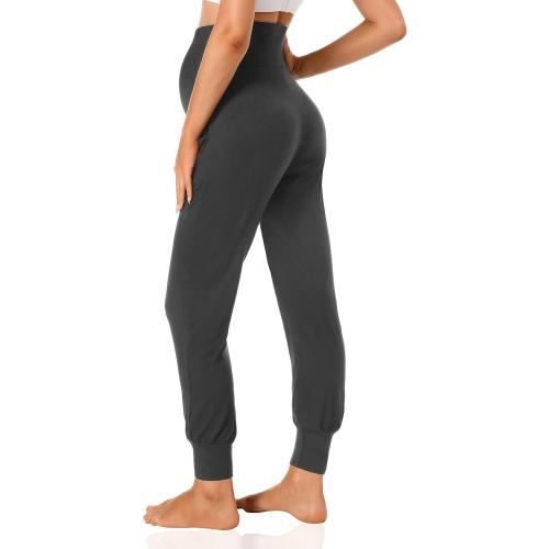 V VOCNI 2pk Women's Large Black and Gray Maternity Pants Maternity Activewear Jogger Track Cuff Sweatpants Over The Belly Stretchy Pregnancy Pants