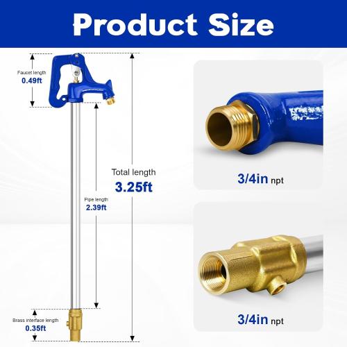 3.25FT Frost Proof Yard Hydrant-Heavy Duty Outdoor Frost Free Water Hydrant | 3/4 Pipe Connection, Total Length 3.25ft,12’’Bury Depth, Freezeless Proof Hydrant for Yard, Garden, Pasture Irrigation