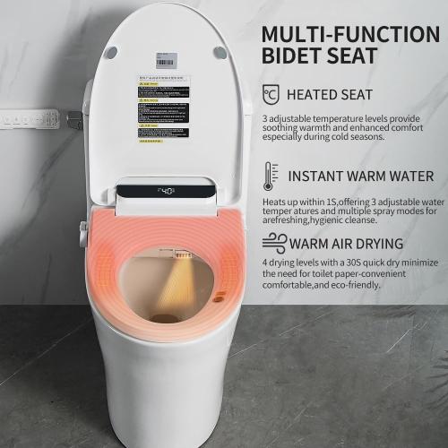 Electric Bidet Toilet Seat Round - Smart Heated Toilet Seat with Remote Control, Instant Warm Water, Self-Cleaning Nozzle, Warm Air Dryer, Feminine Wash, Soft Close, LED Display